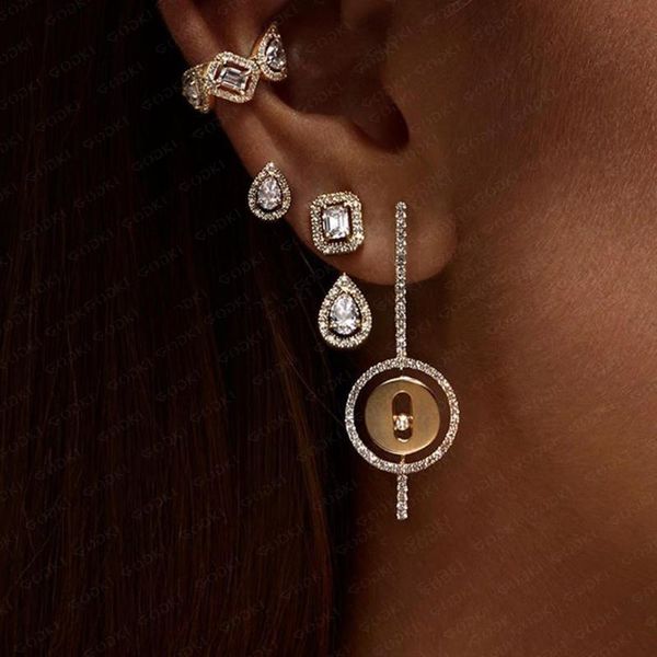 

luxury round stud earrings for women wedding cubic zircon crystal cz dubai bridal bohemia 2021, Golden;silver