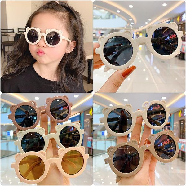 

sunglasses boys girls cute morandi colors cartoon bear rainbow round children sweet uv protection classic eyewear, Blue