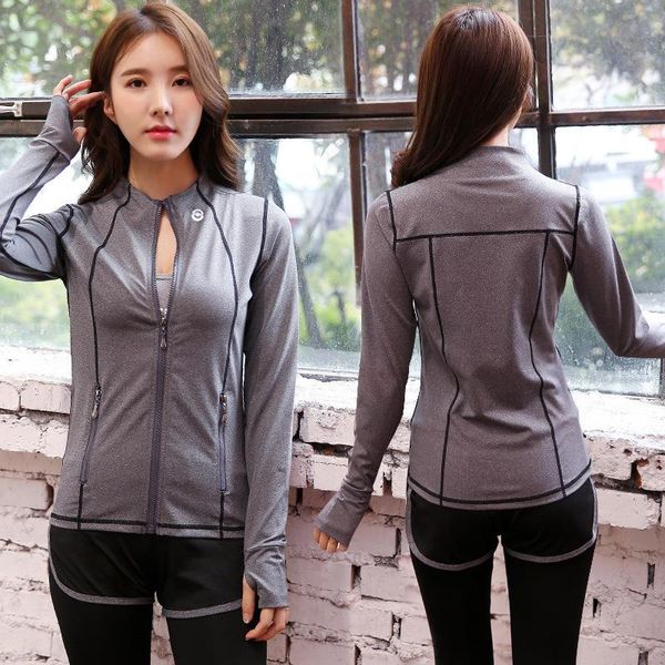 

joggers women sports jacket zipper stretchy jogging yoga coat quick dry thumb hole fitness running sportwear gym workout outfit
