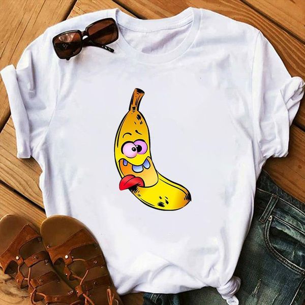 

funny banana printed summer womens casual femme kawaii streetwear short sleeve fruit style cute graphic tee, White