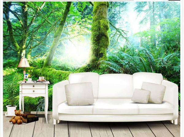

wallpapers custom any size 3d wall mural wallpaper original naked eye green sunny forest tv background