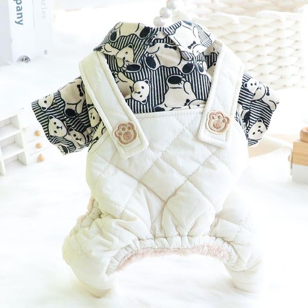 

dog apparel beige blue colors bear printed clothing for 2021 autumn and winter pet clothes cartoon design warm overalls