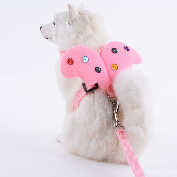 

new pet dog harness cute angel wings puppies cat leashes small dog chihuahua teddy adjustable chest strap safety traction rope