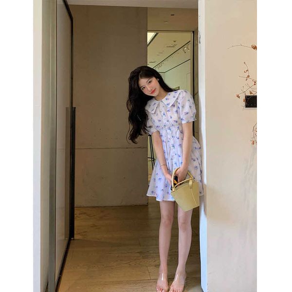 

with net red 2021 summer high waist short sleeve a-line dress women's, Black