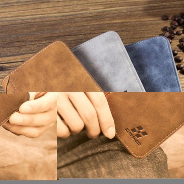 

wallets men's wallet short frosted leather retro three fold vertical youth korean multi-card 2021 men fashion, Red;black