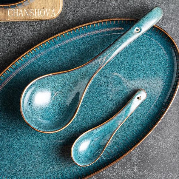 

spoons chanshova blue ceramic kiln random texture under glazed color soup spoon tableware tablespoons china porcelain g020