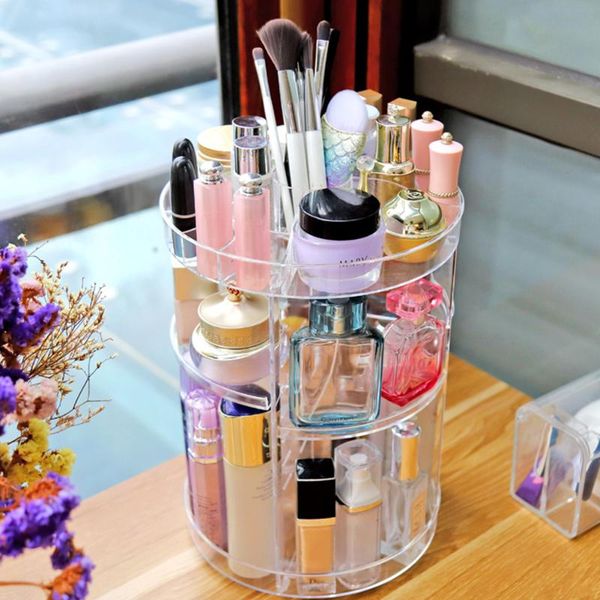 

rotatable makeup cosmetic rack holder 360 degree rotating organizer storage box case clear lipstick skincare boxes & bins