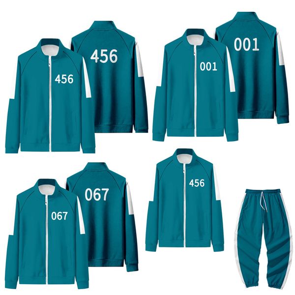 

squid game men's tracksuits jacket fashion sportswear autumn stand collar zipper sweater suit t-shirt pants tracksuit size 2xs-4xl, Gray