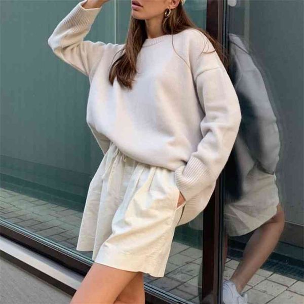 

autumn winter korean style solid loose sweater women casual basic round neck long sleeve pullover knitted soft sweaters jumpers 210507, White;black