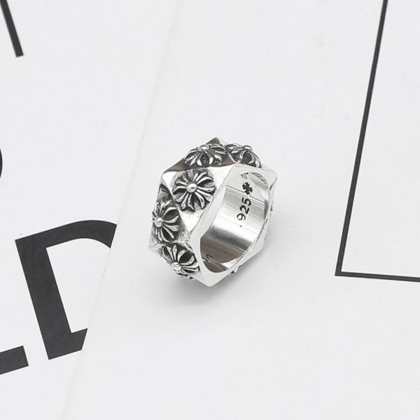

s925 sterling silver cut diamond cross flower ring with versatile personality