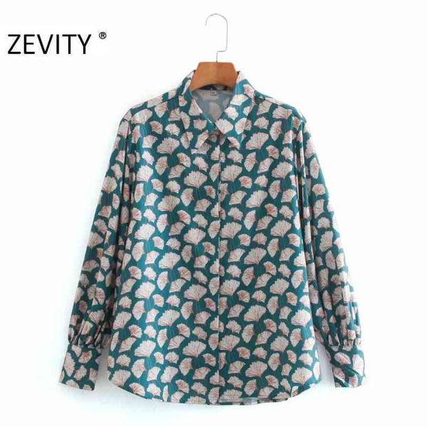 

zevity women fashion leaves print casual smock blouse ladies single breasted business shirts chic leisure blusas ls7310 210419, White