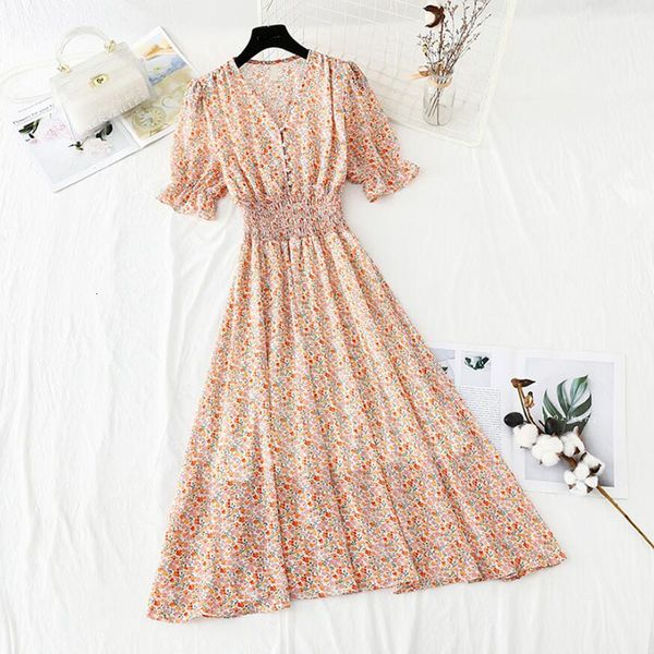 

dresses women summer long korean print sun short sleeve v neck chiffon es 2021 holiday beach floral, Black;gray
