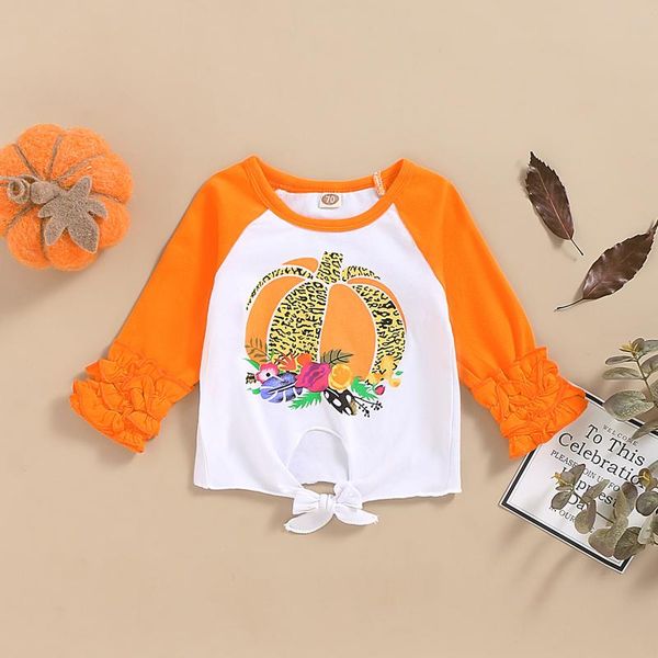 

hoodies & sweatshirts toddler children halloween pumpkin printed sweaters autumn baby kids pleated sleeve loose pullover cute girls out, Black