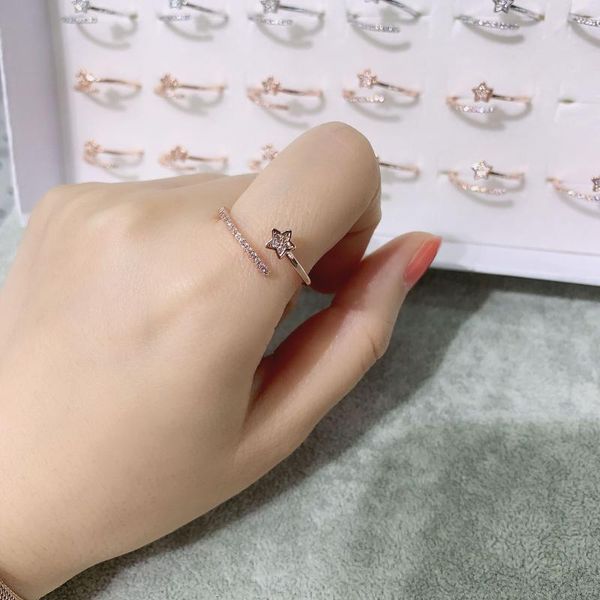 

wedding rings minimalist rose gold color cross ring girl simple star open adjustable for women party jewelry valentine's day gift, Slivery;golden