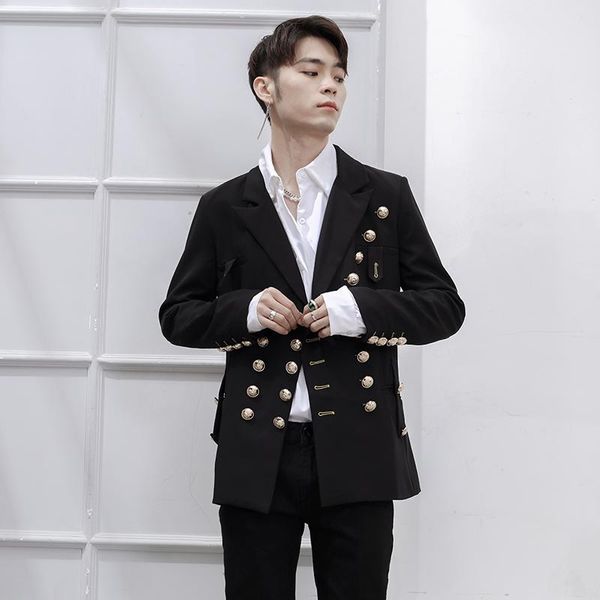 

men's suits & blazers black personality jacket suit slim double breasted big banquet wedding in spring and summer 2021, White;black