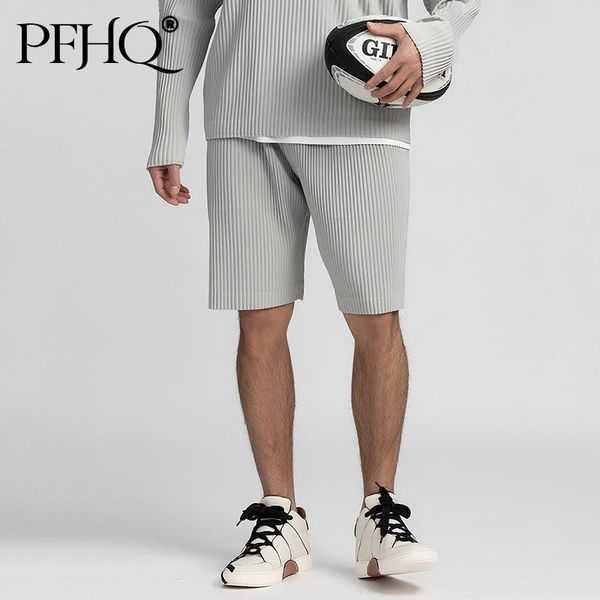 

men's shorts pfhq men's wear japan style stretch fabric thin loose casual knee length pants pleated elastic waist male 21d2988, White;black