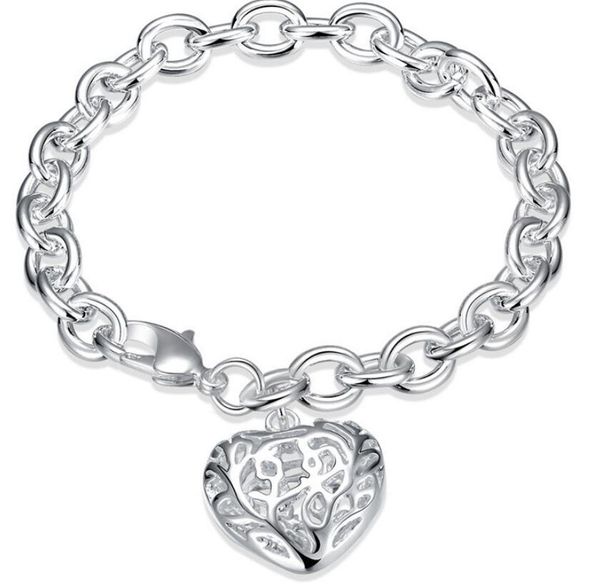 

link, chain 925 silver hollow heart pendant charm bracelet woman fashion jewelry valentine's day gift low price, Black