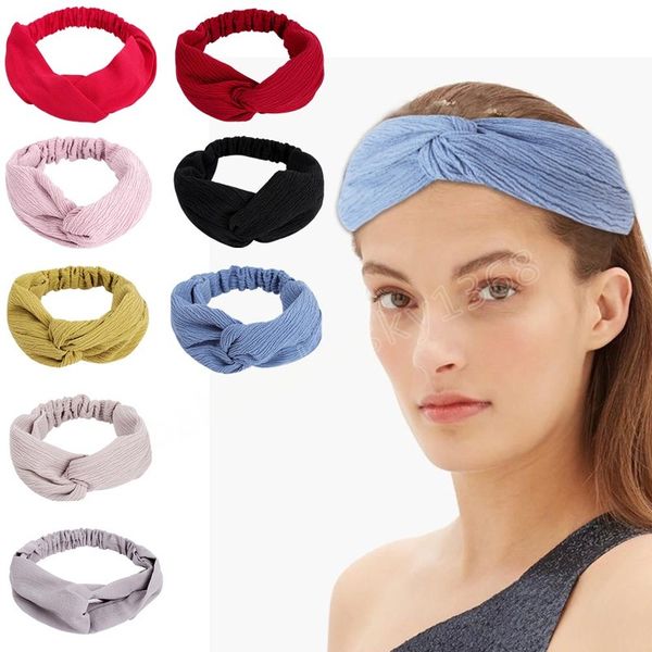 

fashion cross knot headbands for women headband hair band solid color elastic hairbands wash face female hair accessories, Slivery;white