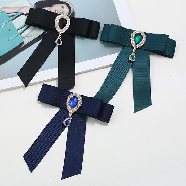 

pins, brooches green blue black velvet crystal vintage fabric big bow for women neck tie wedding party clothing accessories, Gray