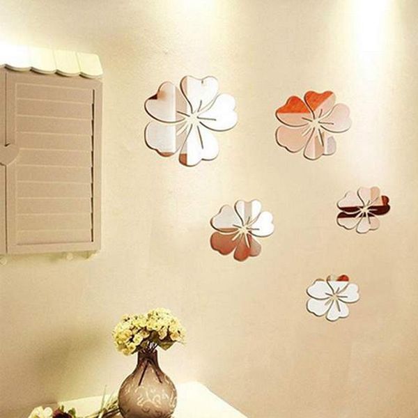 

wall stickers 5pcs pvc flower mirror home art diy sticker living room decal decor