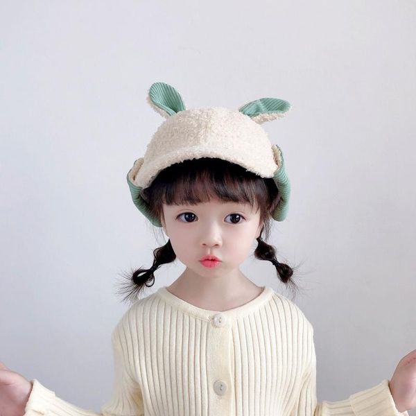 

winter children cartoon ears lamb wool ear protection cap outing warm hat korean style caps & hats, Yellow