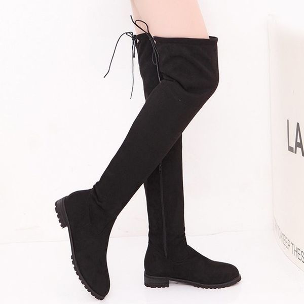 

women boots over knee boots high boots women black stretch fabric shoes women side zipper ladies flat shoes female big size