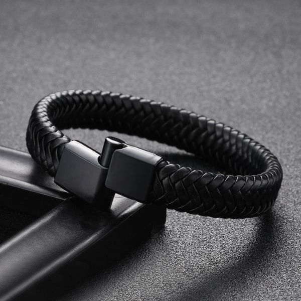 

punk braclets charm black/brown man bracelets with braided leather stainless steel magnetic clasp rope women jewelry, Golden;silver