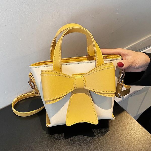 

small bucket shoulder bags for women bow-knot crossbody bag ladies simple leather handle handbags panelled messenger sac cross body