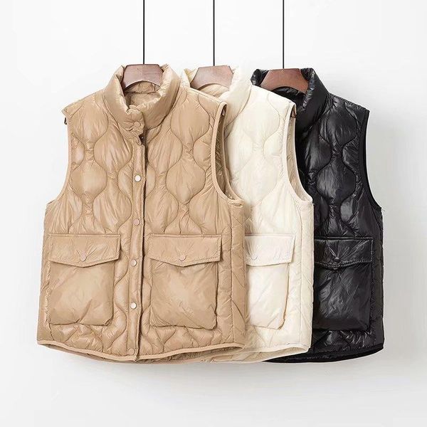 

women's vests winter ladies fashion down cotton vest thick puffer sleeveless jacket waistcoat solid keep warm chaleco mujer, Black;white