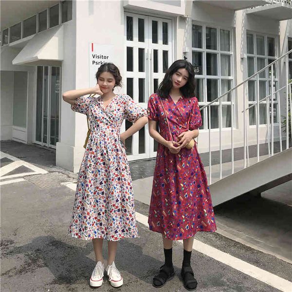 

casual short sleeve floral v-neck loose long dress women party dresses, Black;gray