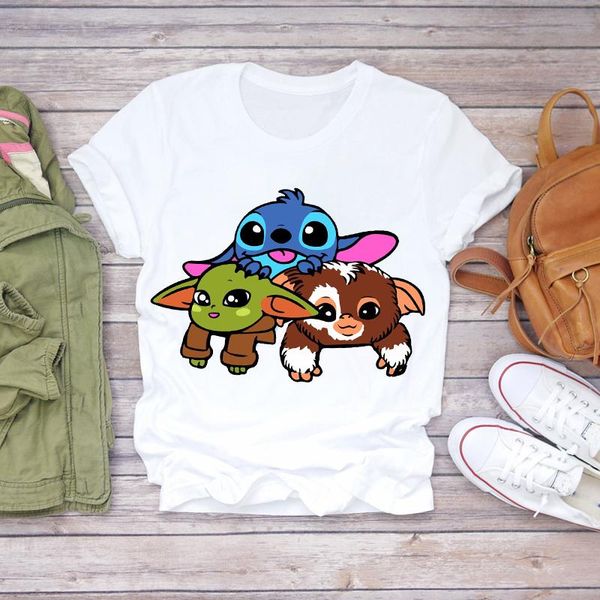 

women's t-shirt cartoon stitch bird vicious casual clothing ladies o-neck graphics female, White