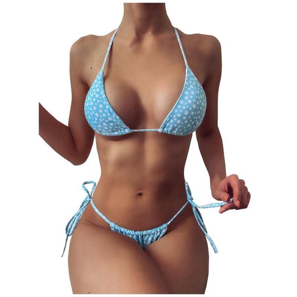 

women's swimwear bathing suits flower print lace up high cut leg bikini set two piece swimsuit beachwear for suit biquini, White;black