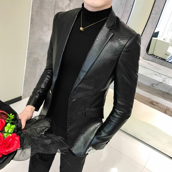 Klasik Erkek Deri Ceket Iş Moda Deri Ceket Yüksek Kalite Saf Renk Rahat Ince Marka Simülasyon Deri Jacke