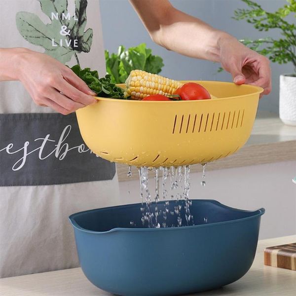 

hooks & rails 1 set double-layer drain basket with handle useful strainer anti-slip feet pp food washing baskets for indoor