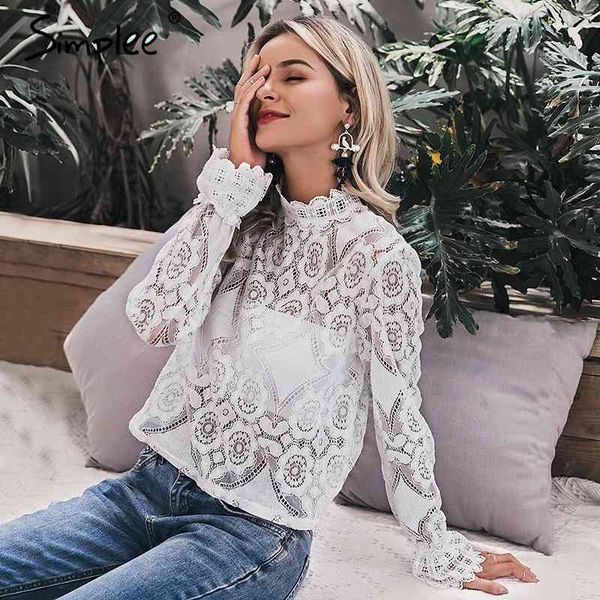 

women's t-shirt elegant floral lace shirt women lantern sleeve white blouse spring summer hollow out blouseelegant sexy