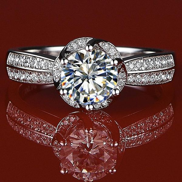 

cluster rings 10k gold 1 2 3 4 5 round moissanite diamond ring women wedding party anniversary engagement flower trendy elegant, Golden;silver