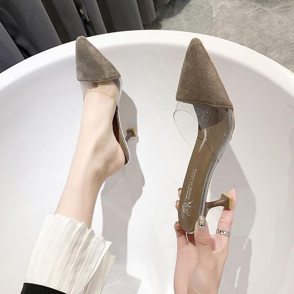 

suede solid color pointed high heel mules slippers women 1pcs, Black