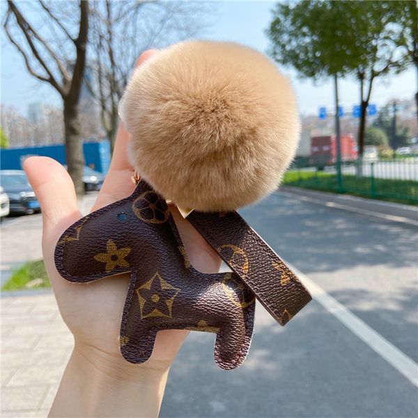 

wind pattern leather cartoon key ring car fashion hair ball bag pendant gift chain, Silver