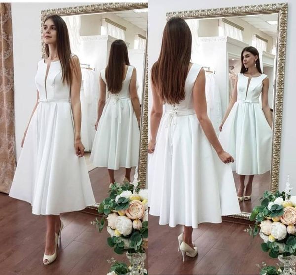 

other wedding dresses 2021 dress short satin sleeveless knee length bridal gowns charmin v-neck a-line white custom made lace up elegant for