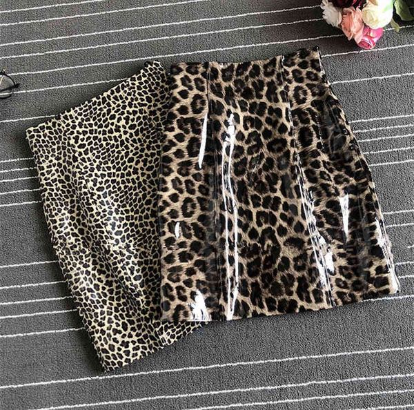 

skirts mini female leopard 2021 autumn/winter leather with high waist a597, Black