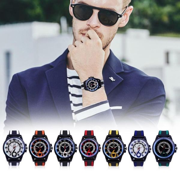 

wristwatches fashion men large dial sports watch casual silicone strap quartz watches, Slivery;brown