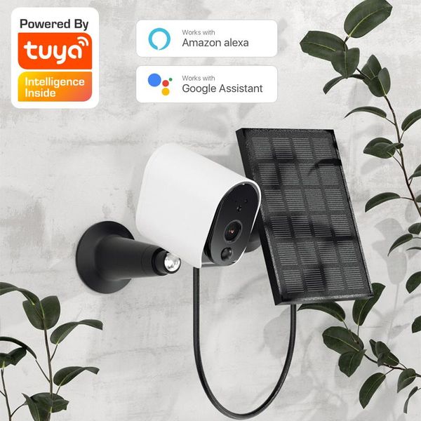 

smart home control tuya 1080p hd solar battery camera, support google alexa, built-in 6000mah battery, two way audio, cloud storage, life ap