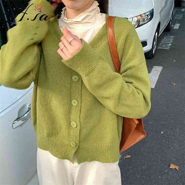 

oversized cardigan women sweet knitted jackets v neck button up blue sweater jacket yellow cardigan femme korean 210430, White