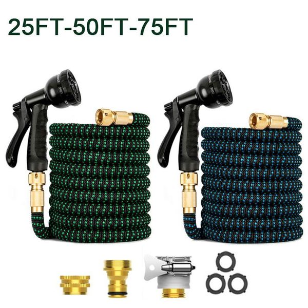 

watering equipments 25ft-75ft expandable garden hose pipe upgraded double latex high pressure car wash leak proof water with spray gun