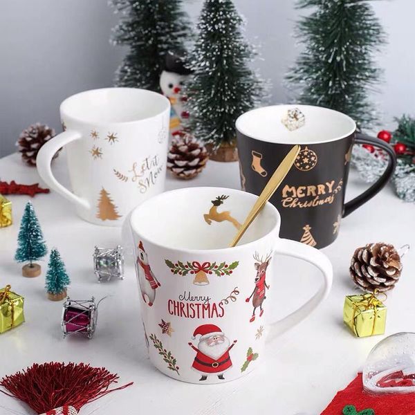 

mugs 2021 creative single large capacity maceramic mug coffee cup milk water cartoon cute christmas snowman