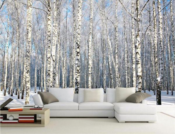 

wallpapers custom mural po 3d wallpaper birches snow scenery home decor painting wall murals for living room walls 3 d