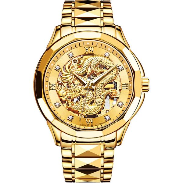 Нарученные часы роскошные мужчины Gold Watch Skeleton Mechanical Top Brand Tungsten Steel Business Автоматические часы для Reloj Hombre