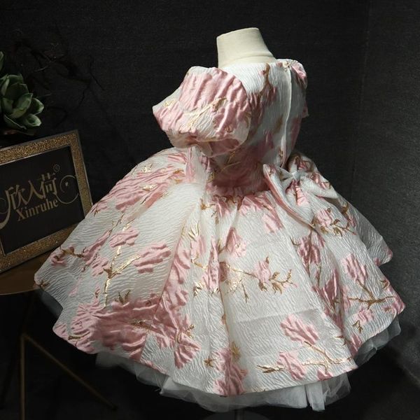 

girl's dresses 100% real picture infant girls puffy skirt short sleeve flower girl dress baby birthday party gown pogragh, Red;yellow