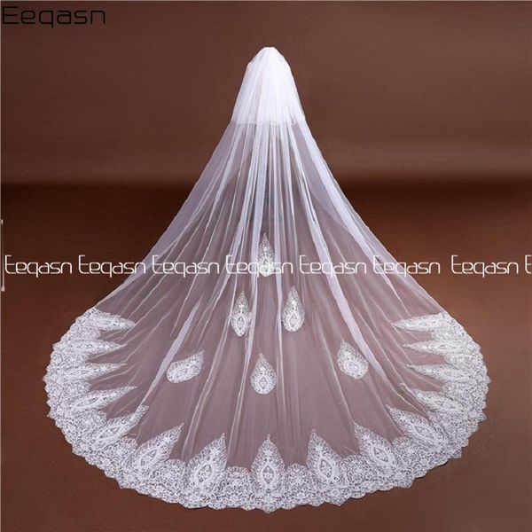 

bridal veils cathedral lace wedding veil 3 meters long two layer with comb ivory for gown accessories, Black