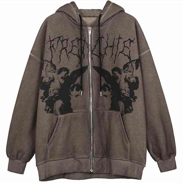 

2021 hip hop hoodie women's loose street sports zipper cardigan jacket autumn, Black